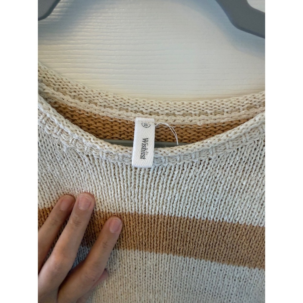 Wishlist Cream Tan Striped Knit Sweater Short Sleeve Boxy Boho Small - Picture 3 of 6